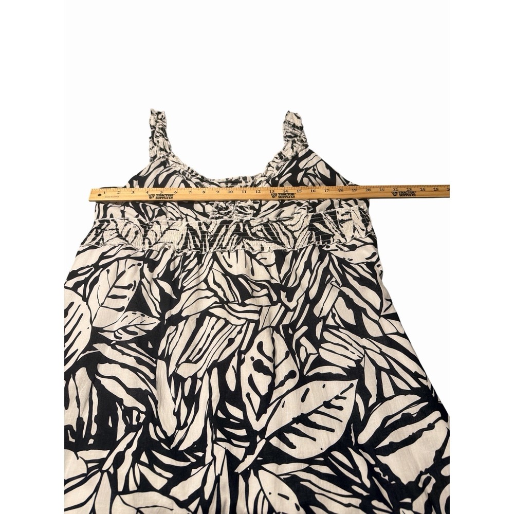 Black & White Tropical Leaf 100% Cotton Lined  Maxi Dress 12 Boho Resort Beach - Picture 7 of 9